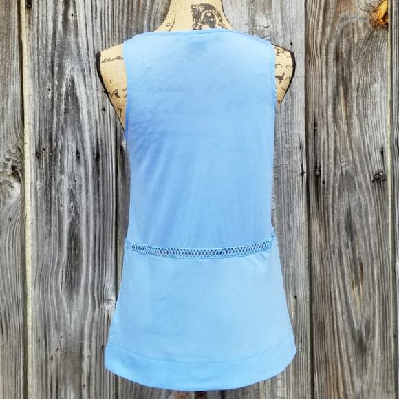 Blue Crochet Accent Tank Top French Connection Size M Sleeveless Top Medium - Picture 3 of 8